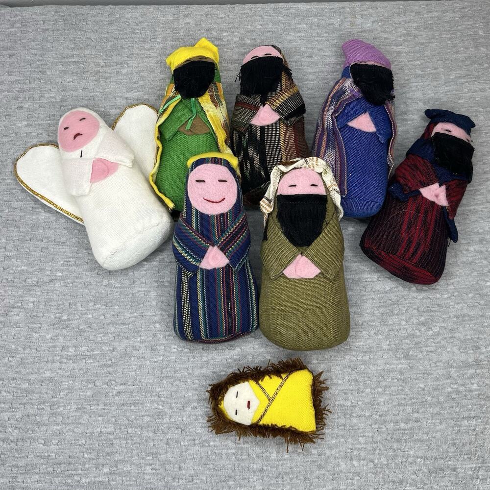 Handmade Fabric Nativity Set 8 Pc Woven Christmas Folk Art Decor Charming